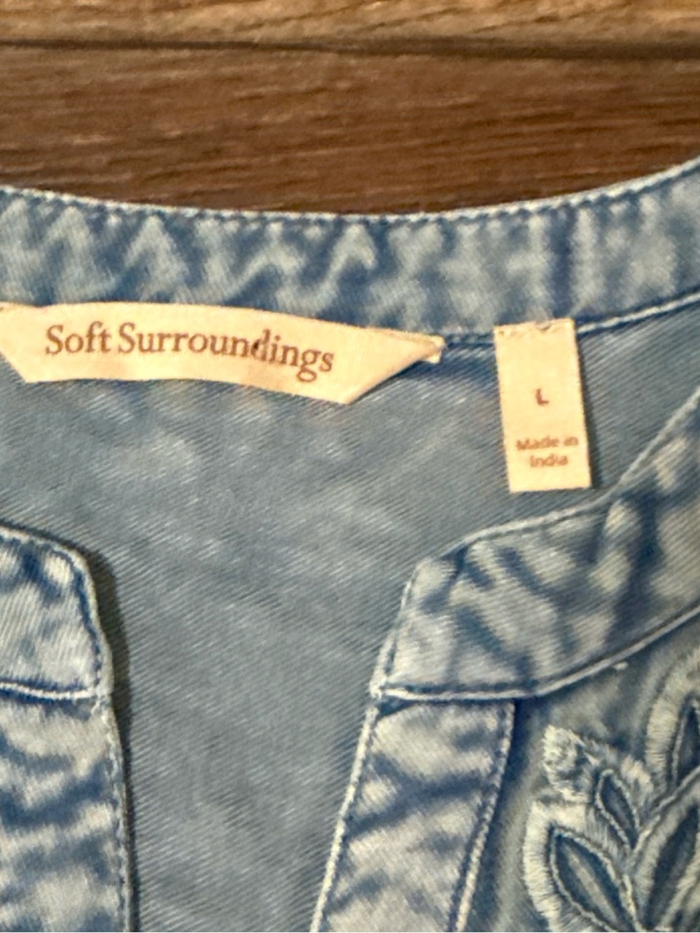 Soft Surroundings Light Blue Embroidered Chambray Denim Shirt - Picture 5 of 12